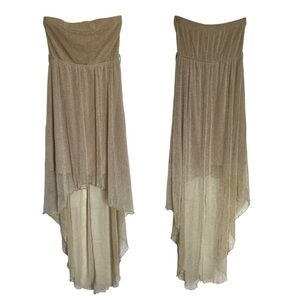 Strapless Dress High Low Sheer Empire Waist Sparkly Golden rue 21 Size Small